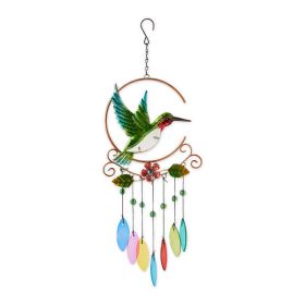 Accent Plus Glass Leaves Colorful Wind Chimes - Hummingbird