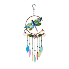 Accent Plus Glass Leaves Colorful Wind Chimes - Dragonfly