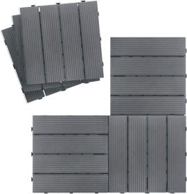 Outdoor Interlocking Flooring Tiles;  All Weather and Anti-Slip Patio Pavers;  Outdoor Four Slat Plastic Composite Interlocking Composite Decking Tile (Color: grey)