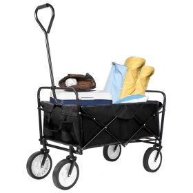 Collapsible Utility Wagon Cart;  Folding Grocery Cart;  Heavy Duty Steel Wagon;  Weight Capacity 150 lbs;  262L;  Portable Grocery Shopping Cart (Color: Black)