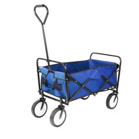 Collapsible Utility Wagon Cart;  Folding Grocery Cart;  Heavy Duty Steel Wagon;  Weight Capacity 150 lbs;  262L;  Portable Grocery Shopping Cart (Color: Blue)