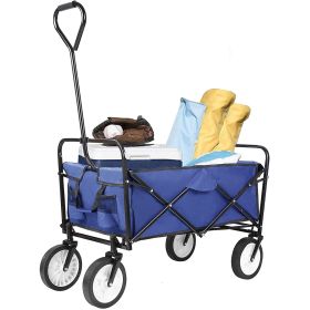 Collapsible Utility Wagon Cart;  Folding Grocery Cart;  Heavy Duty Steel Wagon;  Weight Capacity 150 lbs;  262L;  Portable Grocery Shopping Cart (Color: Navy Blue)