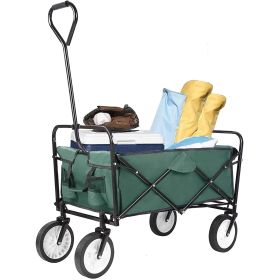 Collapsible Utility Wagon Cart;  Folding Grocery Cart;  Heavy Duty Steel Wagon;  Weight Capacity 150 lbs;  262L;  Portable Grocery Shopping Cart (Color: Green)