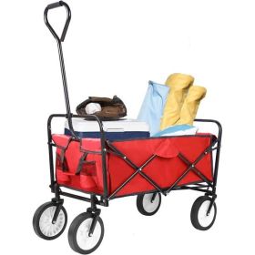 Collapsible Utility Wagon Cart;  Folding Grocery Cart;  Heavy Duty Steel Wagon;  Weight Capacity 150 lbs;  262L;  Portable Grocery Shopping Cart (Color: Red)