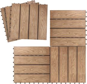 Interlocking Patio Flooring Tiles;  Indoor Outdoor Deck and Patio Flooring Wood-Plastic Material Composite Tile;  Coffee;  12 x 12 Inch (Color: Teak)