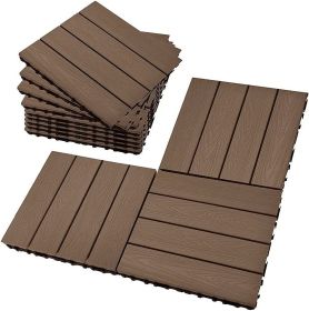 Interlocking Patio Flooring Tiles;  Indoor Outdoor Deck and Patio Flooring Wood-Plastic Material Composite Tile;  Coffee;  12 x 12 Inch (Color: Coffee)